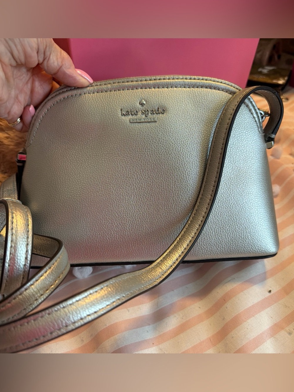 kate spade Metallic Silver Pebbled Crossbody Bag